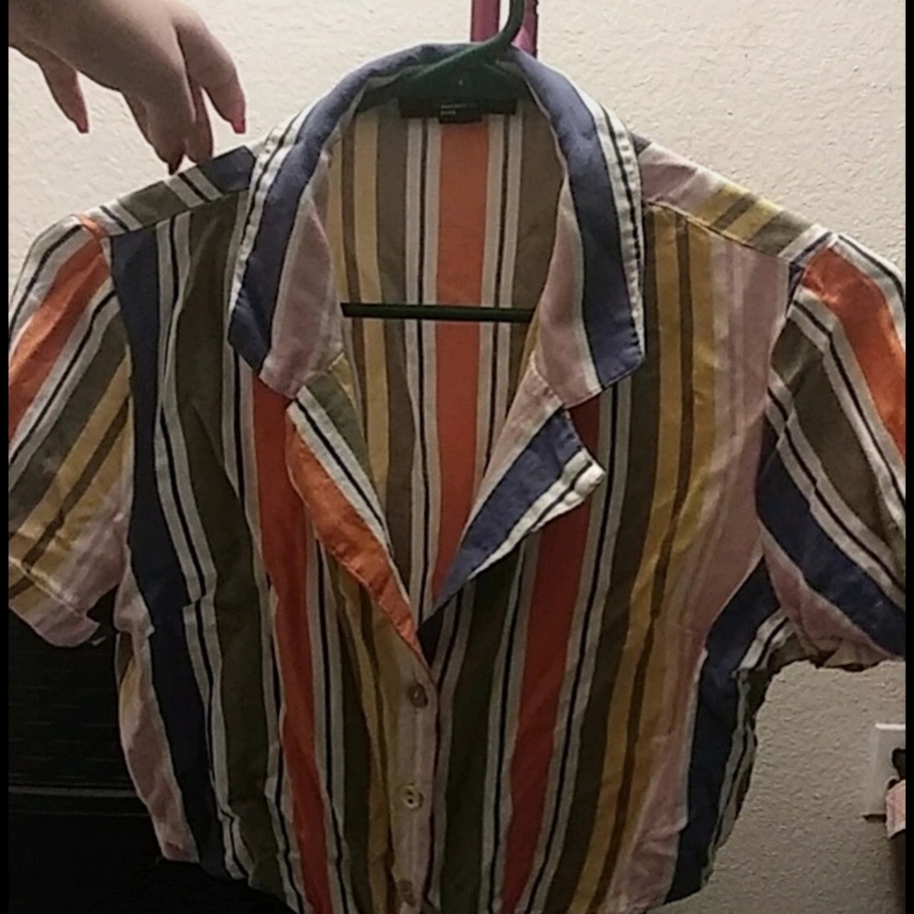 stripped button up cropped top
